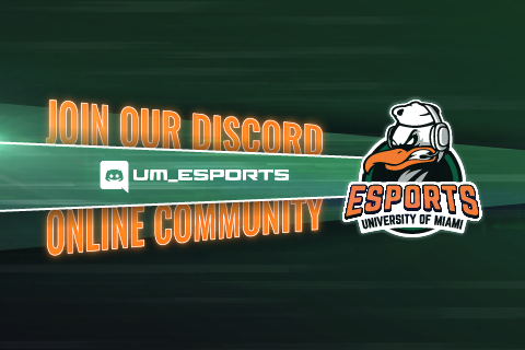 Esports University of Miami logo with text: Join our Discord online community: UM_Esports